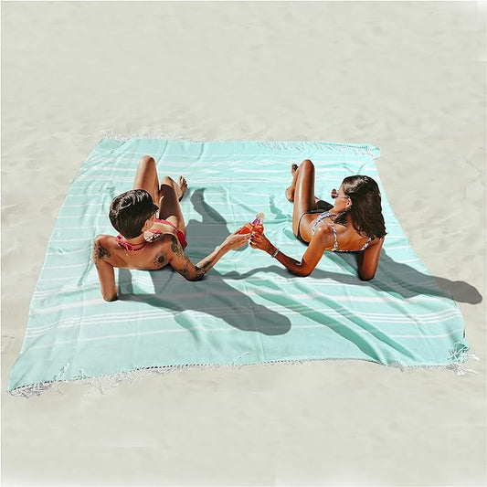 Antfuny Turkish Beach Towel Jumbo Extra Large XL XXL Big Oversized Giant Huge Thin Outdoor Picnic Accessories Airplane Travel Essentials Camping Gears Must Haves Yard Yoga Mat Aqua