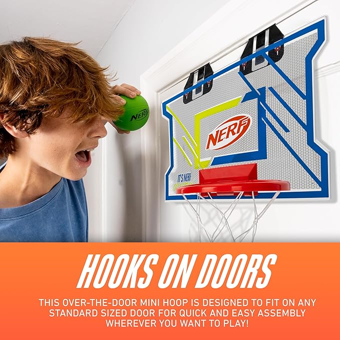 NERFOOP Elite Basketball Hoop Set - Over the Door Mini Hoop Set with NERF Foam Basketball - Perfect Bedroom + Office Accessory - Includes Foam Ball
