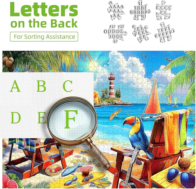 500 Piece Jigsaw Puzzle for Adults - Tropical Beach Theme with Parrots & Lighthouse - Fun & Challenging Art Puzzle - Ideal Gift for Puzzle Enthusiasts 23x15 Inch