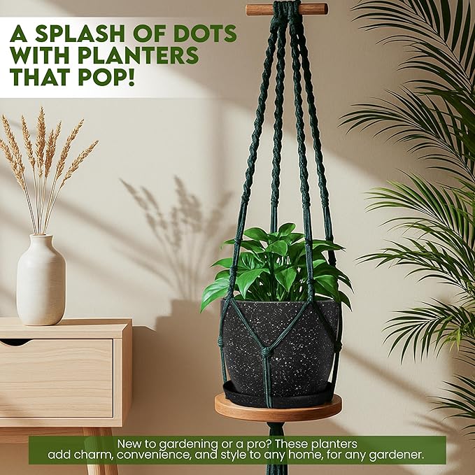 Plant Pots Indoor with Drainage 10 Pack Multi-Size Planters Spotty Black | Drainage holes included Multiple sizes 7/6.6/6/5.3/4.8 In Indoor plants and flowers Durable plastic construction