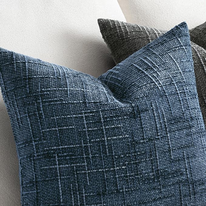 MIULEE Chenille Textured Throw Pillow Covers Blue Ashes 20x20 Set of 2 | Slubby Decorative Pillows, Boho Farmhouse Coastal Decor, Modern Neutral Cushion Covers for Couch Sofa Bed Living Room