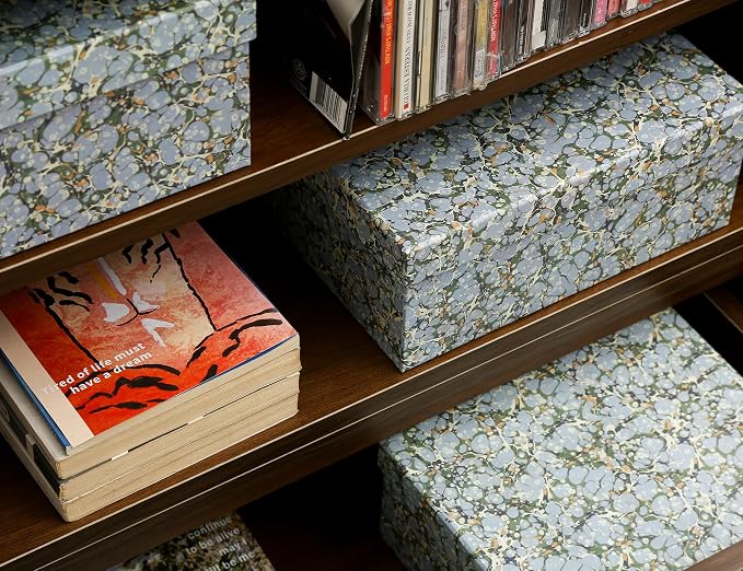 3-Piece Decorative Storage Boxes with Lids, Artistic Marble Pebble Pattern, Cardboard Paperboard Keepsake Box Set, Photo & Memory Storage for Home Decor and Modern Organization