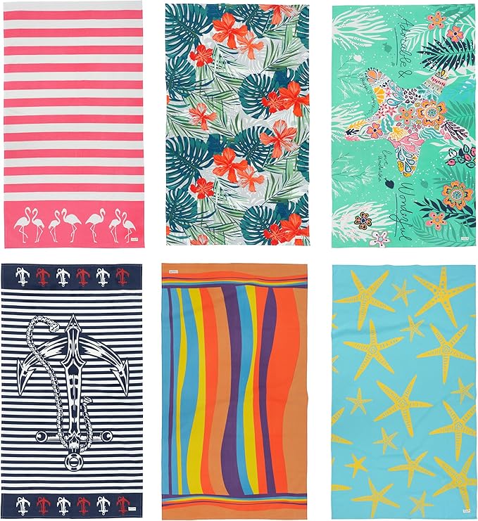 LANE LINEN Turkish Beach Towels for Women, Set of 6 - Large 39"x71", Pre-Washed, No-Shrink, Sand-Free, Quick Dry, Lightweight, Soft Beach Bath Towels - Coastal Mix