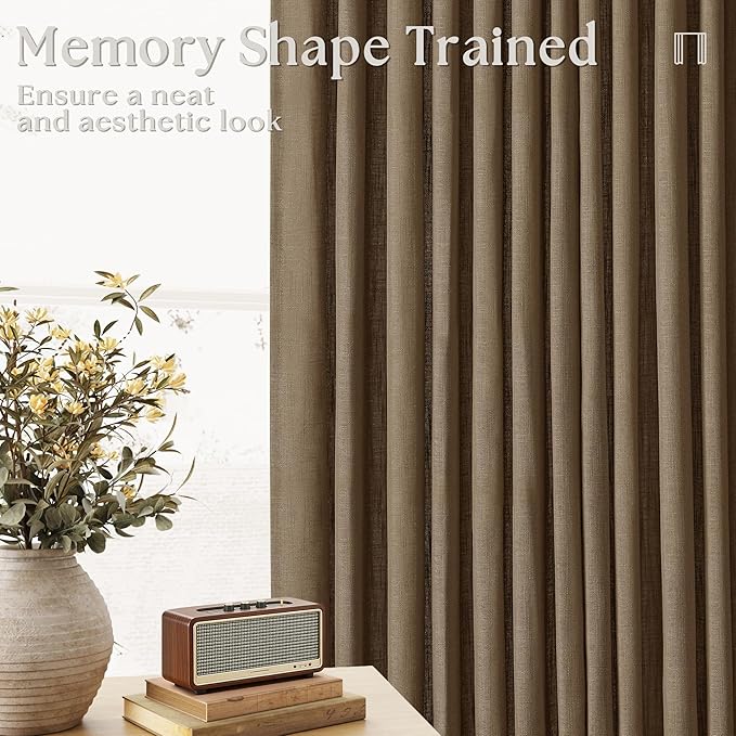 Dutch Cocoa Pinch Pleat Linen Curtains 84 Inches Long 60 Inch Wide 1 Panel | Light Filtering Semi Sheer Privacy, 400GSM Fabric Memory Shape, Pinch Pleated, for Sliding Door Living Room Bedroom, W60xL84