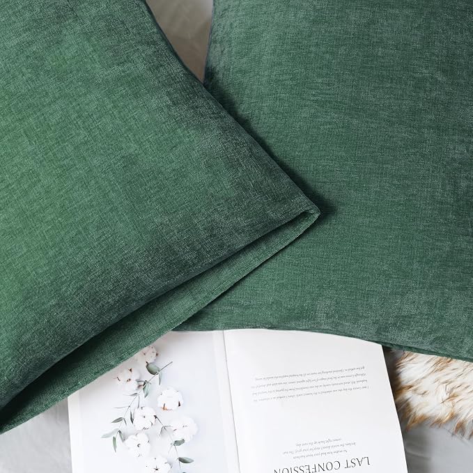 CaliTime Decorative Standard Throw Pillow Covers 26 X 20 Inches Dark Green | Pack of 2, Cozy Chenille Cushion Cases for Sofa Bed Living Room Farmhouse Home