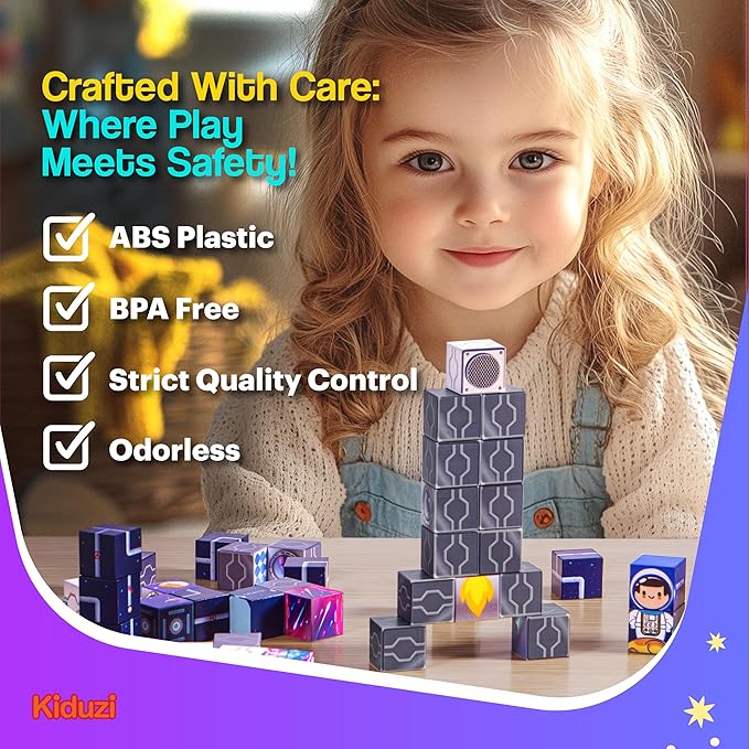 2 in 1 Toy: 1 inch Magnetic Building Blocks – Space Adventure Edition - 100-Piece STEM Toy Ages 3-10+ - 2D Puzzle & 3D Models - Screen-Free Fun - Strong Magnets, Durable & Travel-Friendly