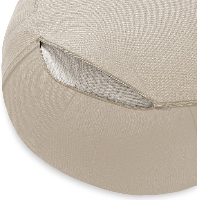 Zafu Meditation Cushion, 15" Round Buckwheat Yoga Pillow with Organic Cotton Cover