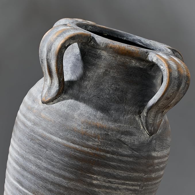 Emotionally Grounded Vase, Vaseking Large Ceramic Rustic Vase with 4 Handles, 10.83 inch Minimalist Decorative Farmhouse Vases for Home Decor, Living Room, Enterway, Table Decoration, Black Bronze