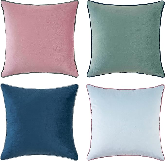 MONDAY MOOSE Decorative Throw Pillow Covers Cushion Cases, Set of 4 Soft Velvet Modern Double-Sided Designs, Mix and Match for Home Decor, Pillow Inserts Not Included (20x20 inch, Pink/Blue)