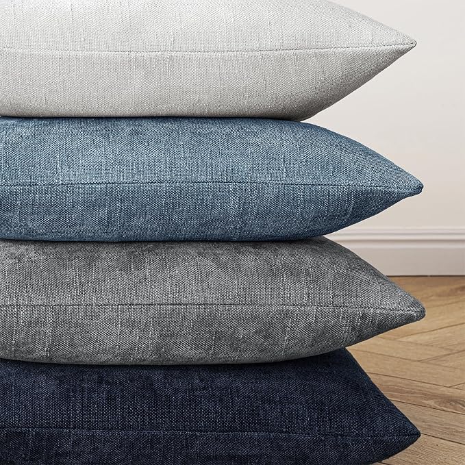 MIULEE Textured Chenille Throw Pillow Covers 18x18 Inch Smoke Blue | Pack of 2 Decorative Soft Throw Pillows, Solid Textured Cushion Covers, Modern Home Decor for Couch Sofa Bedroom Living Room
