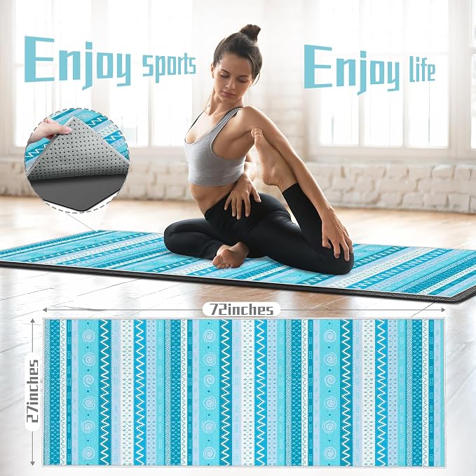 Yoga Towel,Absorbent Yoga Mat Towel for Hot Yoga Non Slip,Stylish Prints,Ideal for Workouts,Hot Yoga,Bikram,Pilates Equipment,72 x 27 in,Light Blue Triangle Geometry