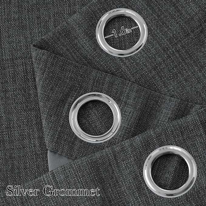 NICETOWN Faux Linen Charcoal Gray Blackout Curtains 84 inches Long for Living Room - Privacy Panels for Bedroom, Modern Farmhouse Style Easy Care Grommet Top, 2 Panels, W52 by L84