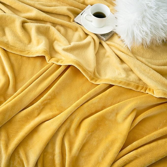 Hansleep Full Yellow Fleece Blanket, Soft Flannel Bed Blanket | Fuzzy Cozy Blanket 84x90 Inches, Multi-use for Bed, Sofa, Couch, Travel, Camping, All Season Warm Lightweight Cover