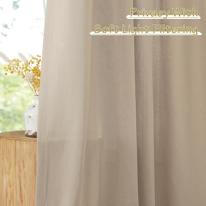 NICETOWN Thick Flax Linen Camel Curtains 108 inches Long, Pinch Pleated Linen Blend Privacy Added with Light Filtering Window Treatments for Living Room/Bedroom, W50 x L108, 2 Panels