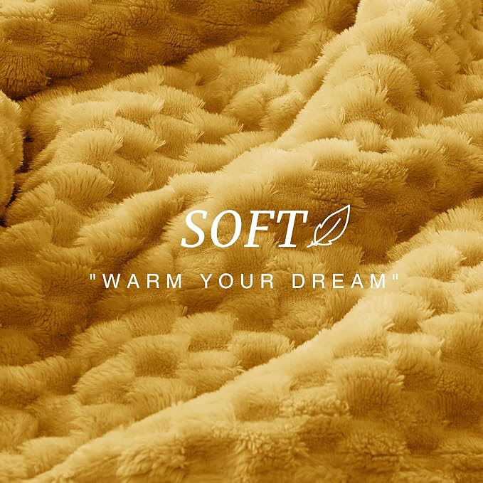 EXQ Home Gentle Soft Fleece Throw Blanket – Cozy Lightweight 3D Imitation Turtle Shell Jacquard Blanket for Couch Bed – All-Season Warm Fuzzy Flannel Blanket for Women Mom Gift(60"x80",Mustard Yellow)