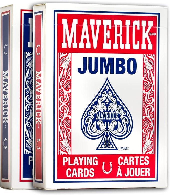 Maverick Jumbo Playing Cards 12 Pack, Large Print, Blue Deck, Bulk Playing Cards for Poker, Card Games, and Group Play