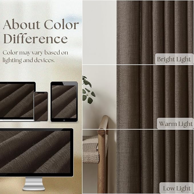 Dark Chocolate 84 Inch Pinch Pleated Semi Sheer Linen Curtains 2 Panels | for Living Room Bedroom, Memory Training Shaped, Light Filtering, Pinch Pleat Drapes with Hooks Rings, Window Curtains 40x84