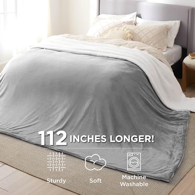 Bedsure GentleSoft Sherpa Fleece Cal King Blankets for Bed, Non-Heated, Thick and Warm Oversized Throw for Women and Men, Soft Fuzzy Plush Large Blanket for Winter, Light Grey, 112x98 Inches