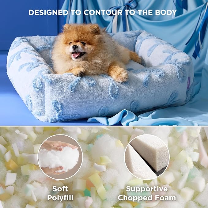 Lesure Cute Dog Bed for Small Dogs - Washable Puppy Beds,Cozy Rectangle Orthopedic Pet Sofa with Jacquard Shaggy Plush & Anti Slip Bottom,25x21x7inches