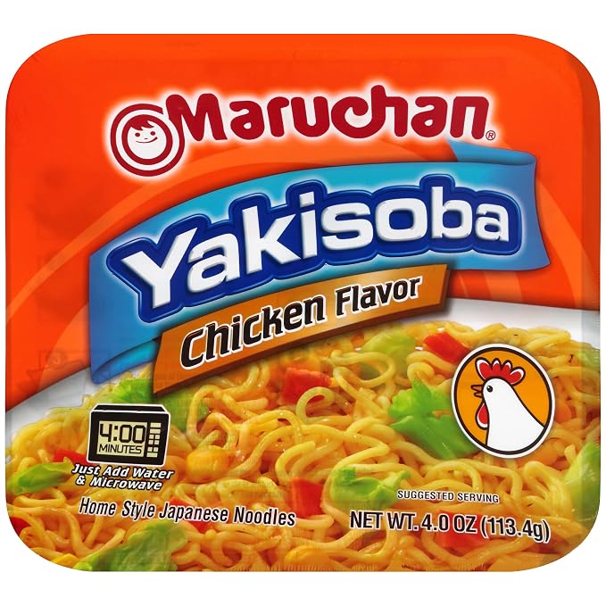 Maruchan Yakisoba, Chicken Flavor – Stir-Fried Japanese Instant Ramen Noodles, High Protein Microwavable Meal – 4 Oz. (Pack of 16)