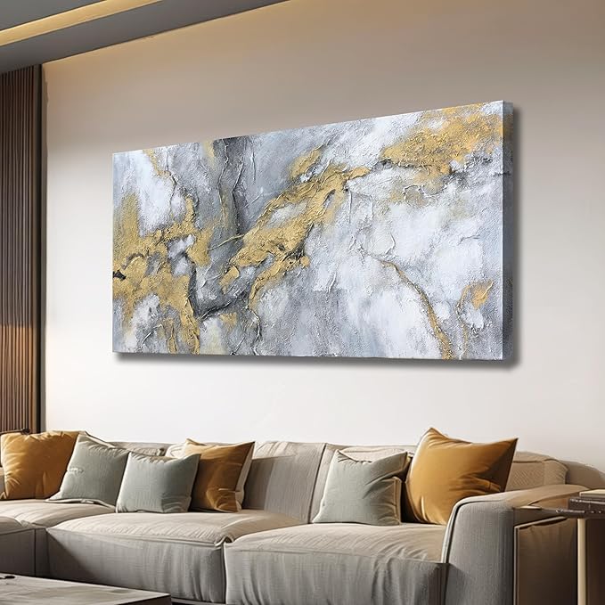 Belmrxne Abstract Art Wall Decor White and Gold Wall Art Minimalist Artwork Nouveau Canvas Painting for Living Room Kitchen Dining Room Bedroom Office 24x48 Inches