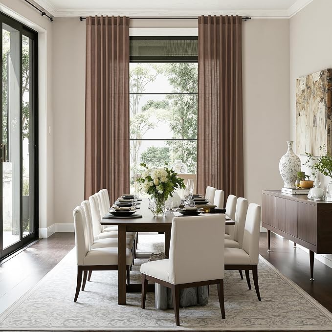 Nanspring Caramel Brown Linen Curtains for Living Room 105 Inches Long Back Tab Light Filtering Semi Sheer Vintage Rustic Curtain Luxury Boho Decor Drapes for Bedroom Office 52x105, 2 Panels