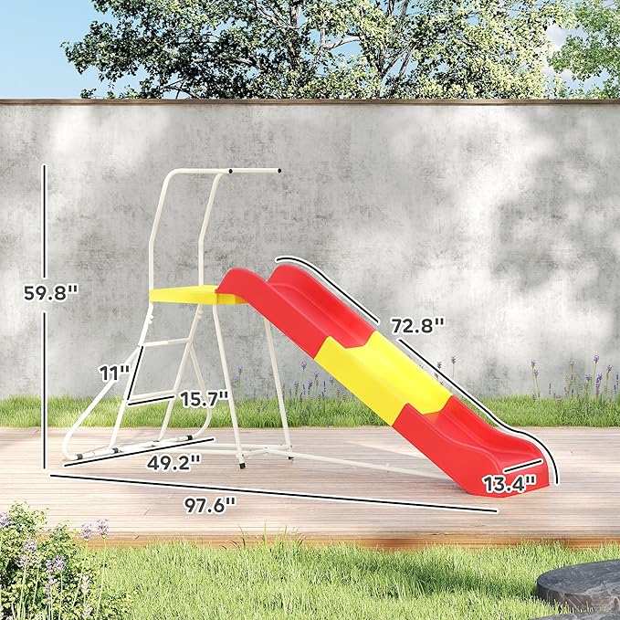 Qaba 6ft Slide for Kids, Metal Freestanding Playground Equipment with Climbing Ladder, Platform for Backyard, Outdoor, Indoor, Gift for Boys, Girls, Ages 3-8, Red