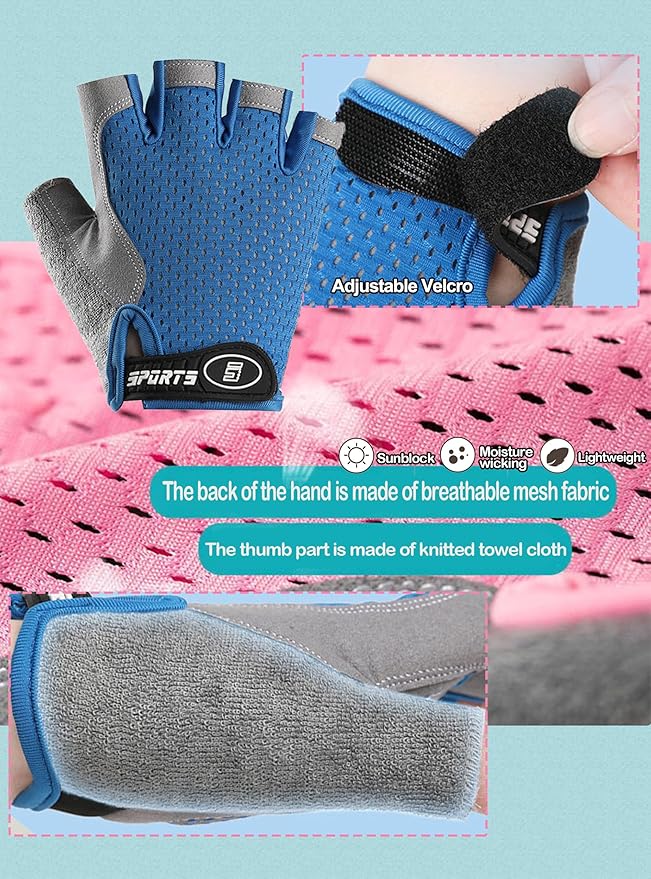 Kids Fingerless Cycling Gloves Non-Slip Bike Gloves for Youth Girls Boys 3-14T, Breathable Gloves for Skating Scooter