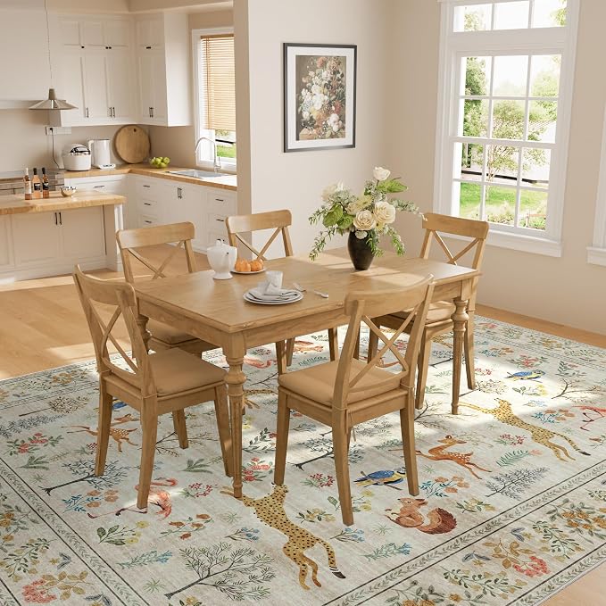 DUKINO 6x9 Area Rug, Washable Animal Living Room Rug Non Slip, Beige | Soft, Low Pile, Non-Shedding Indoor Large Carpet for Bedroom, Dining Room, Kids PlayRoom, Farmhouse, Pet Friendly, Home Decor