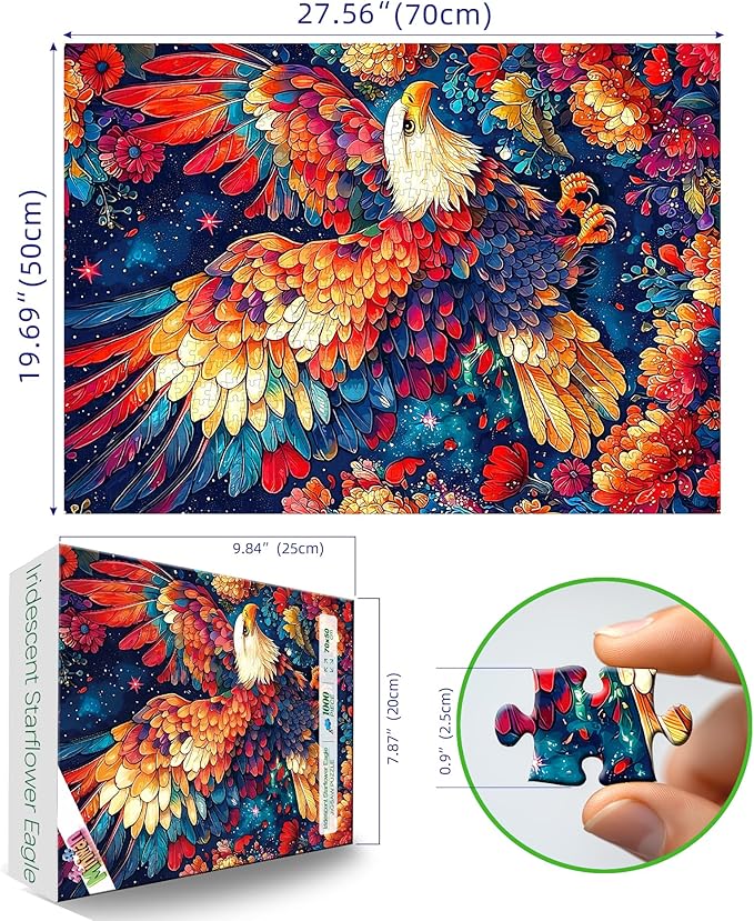 1000 Piece Jigsaw Puzzle for Adults - Colorful Eagle with Floral Feathers & Galaxy, 27.5x19.7 Inch Unique Art Puzzle, Hard Difficult Challenging Puzzle for Adults