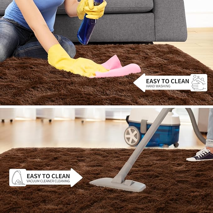 Tepook 4x6 Brown Area Rugs for Living Room Bedroom, Soft Fluffy Plush Shaggy Girls Boys Kids Room Rug, Shag Upgrade Non-Slip Throw Carpet for Dorms Nursery Classroom Home Decor