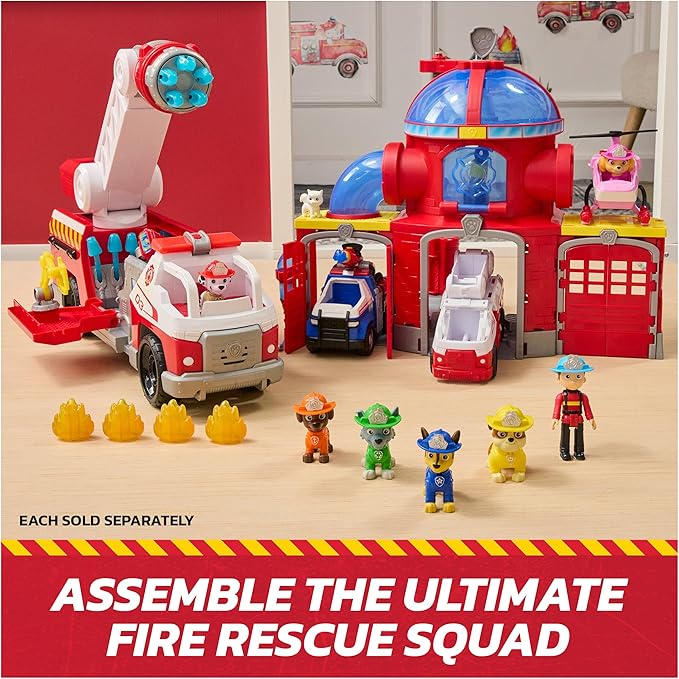 Paw Patrol Fire Rescue Team Pack with 7 Collectible Action Figures, Including Ryder & 6 Pups, Kids Toys for Boys & Girls Ages 3 and Up