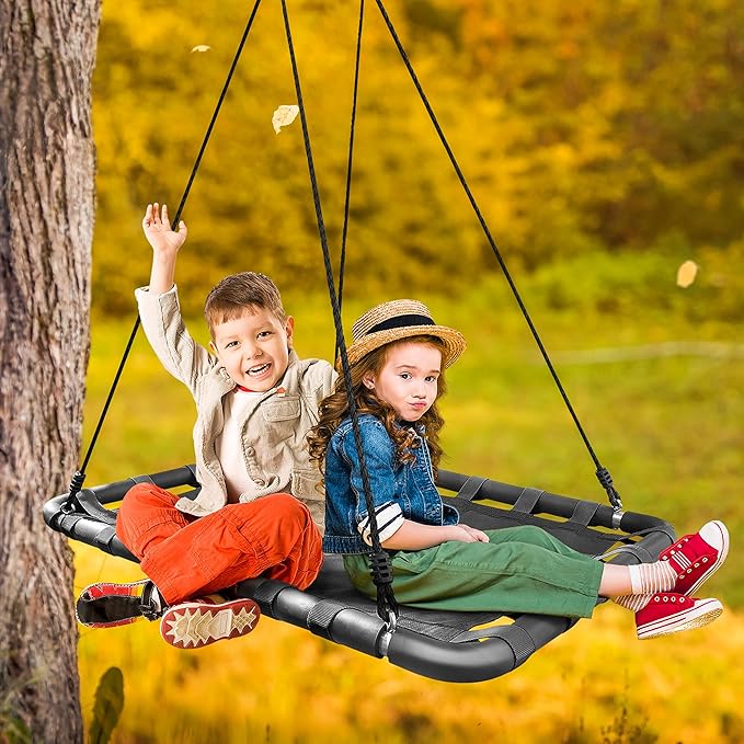 Sorbus Outdoor Platform Swing for Kids - Rectangular Mat Chair for Tree, Swing Set, Playground - Accessories Included (40 x 30, Rectangle Black)