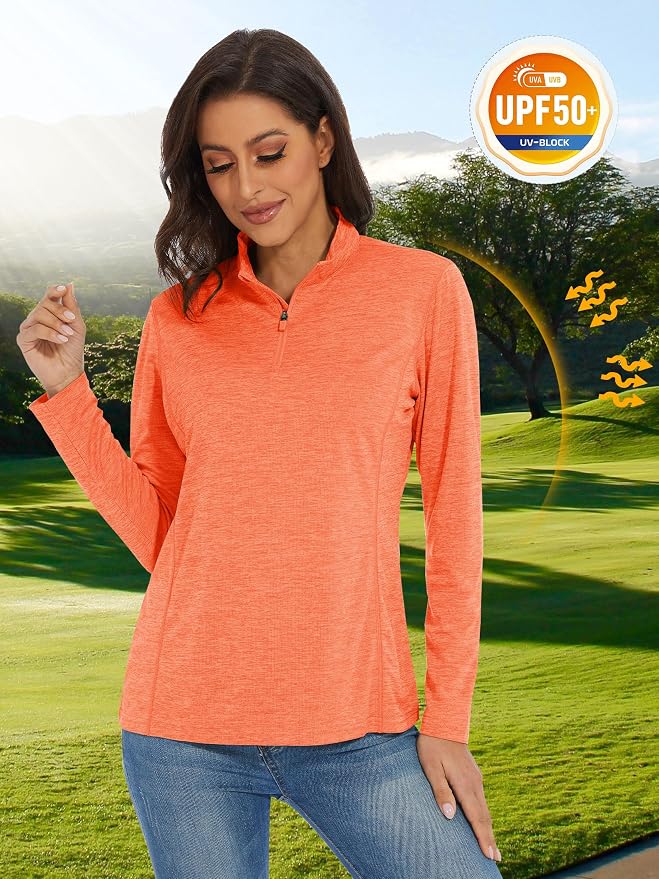 MAGCOMSEN Women's UPF 50+ Sun Shirts Long Sleeve 1/4 Zip Pullover Quick Dry Workout Hiking Tops Running Athletic Shirts