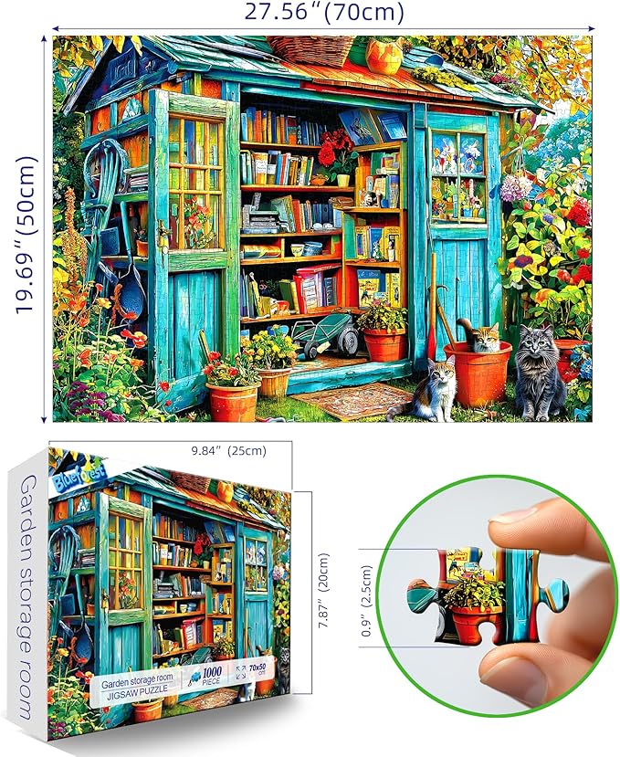 Blueforest Puzzles for Adults 1000 Pieces, Cozy Garden Shed Jigsaw Puzzle, Impossible Hard Difficult Challenging Family Puzzles for Adults, 27.5x19.7 Inches Pretty Art Puzzle