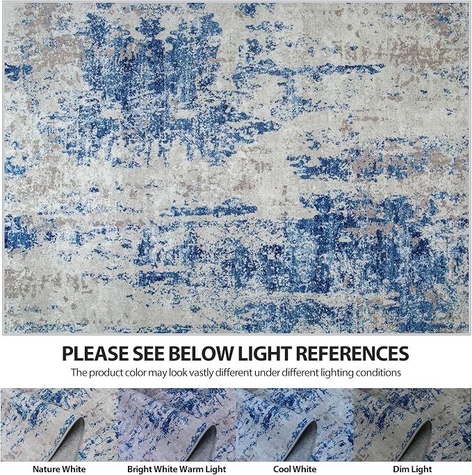 5x8 Area Rugs for Living Room Rug Washable: Abstract Rug for Dining Room Bedroom Carpet Non Slip 5 by 8 Indoor Modern Nursery Home Office Blue Grey White
