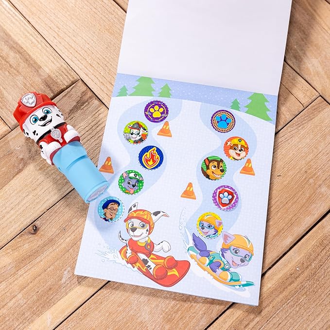 Melissa & Doug Sticker Wow!™ 24-Page Activity Pad and Sticker Stamper, 300 Stickers, Arts and Crafts Fidget Toy Collectible Character – PAW Patrol Marshall - FSC Certified