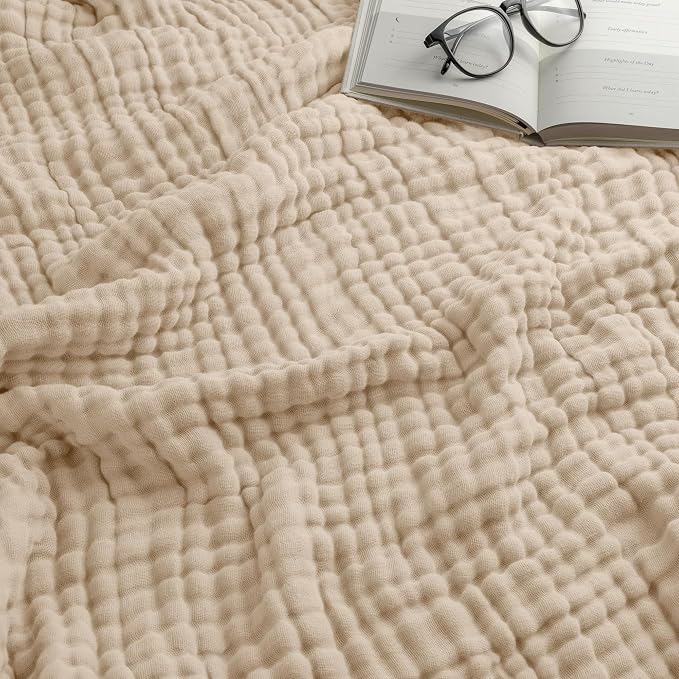 Comfy Cubs Adult Muslin Blanket 90x90” Queen Swaddle Blankets, Sand | 6 Layer Soft, Breathable & Lightweight Muslin Adult Blanket - Machine Washable & Designed in the US Bedding for All Seasons