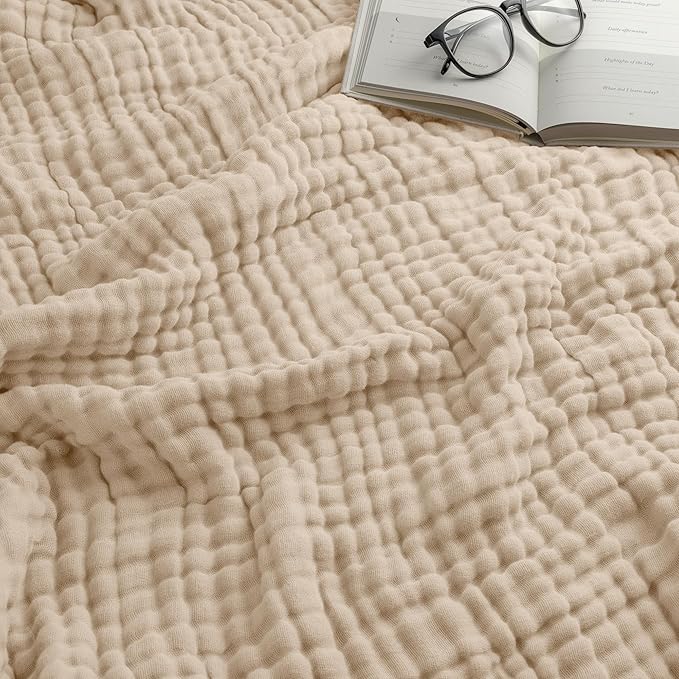 Comfy Cubs Adult Muslin Blanket 108x90” King Swaddle Blankets, Sand | 6 Layer Soft, Breathable & Lightweight Muslin Adult Blanket - Machine Washable & Designed in the US Bedding for All Seasons