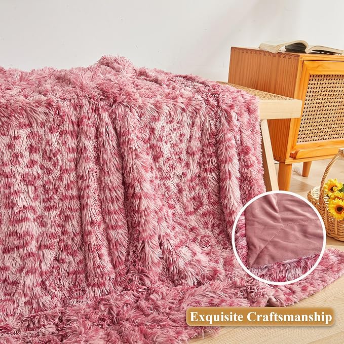 XeGe Luxury Faux Fur Leopard Print Throw Blanket, Soft Cheetah Print Fluffy Bed Blanket, Shaggy Plush Decorative Couch Blanket, Cute Furry Animal Print Fuzzy Blanket for Sofa Bed Couch, Pink, 60x80