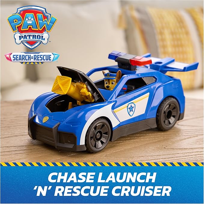 Paw Patrol: Search & Rescue, Chase Launch 'N' Rescue Cruiser with Figure & 2 Projectiles, Lights, Sounds, & Hidden Launcher, Kids Toys for Boys & Girls Ages 3 and up