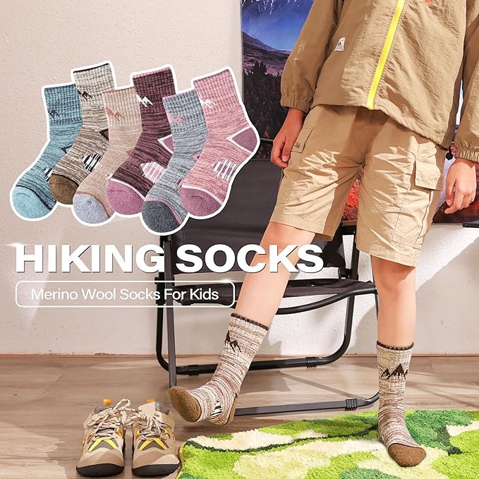 ANTSANG Kids Toddlers Boys Girls Merino Wool Hiking Athletic Thermal Warm Winter Socks