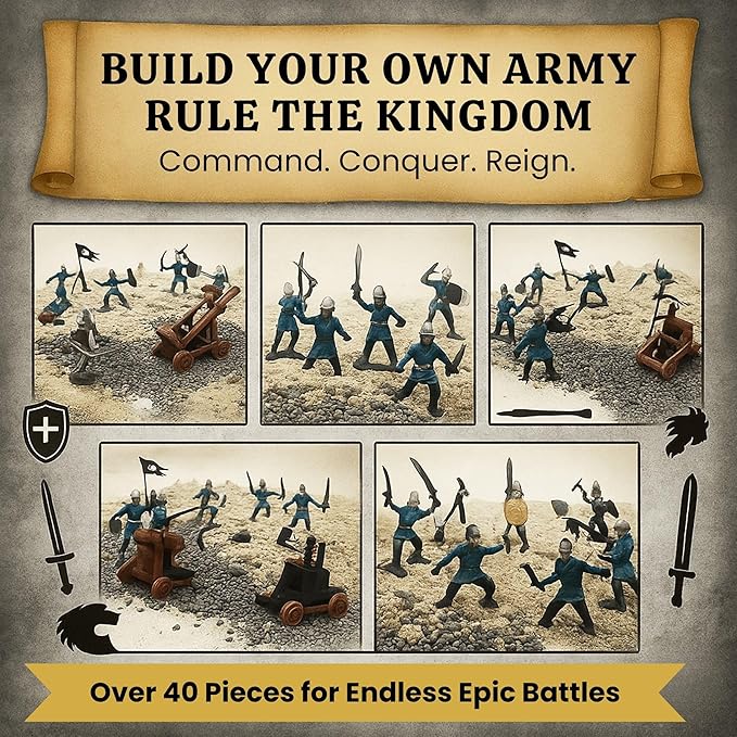 Liberty Imports Medieval Knights and Dragons Figures Playset – 42 Plastic Fantasy Soldier Figurines and Accessories Toys for Toddlers, Kids Imaginary Play Battles