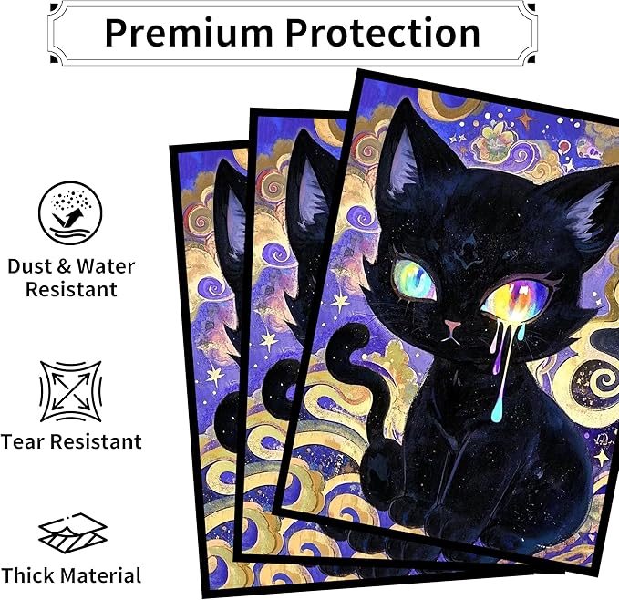 MTG Card Sleeves, Ultra Clear Front & Matte Finish Back, 100 Count Standard Size Matte Art Sleeve for Magic The Gathering (Painted cat)