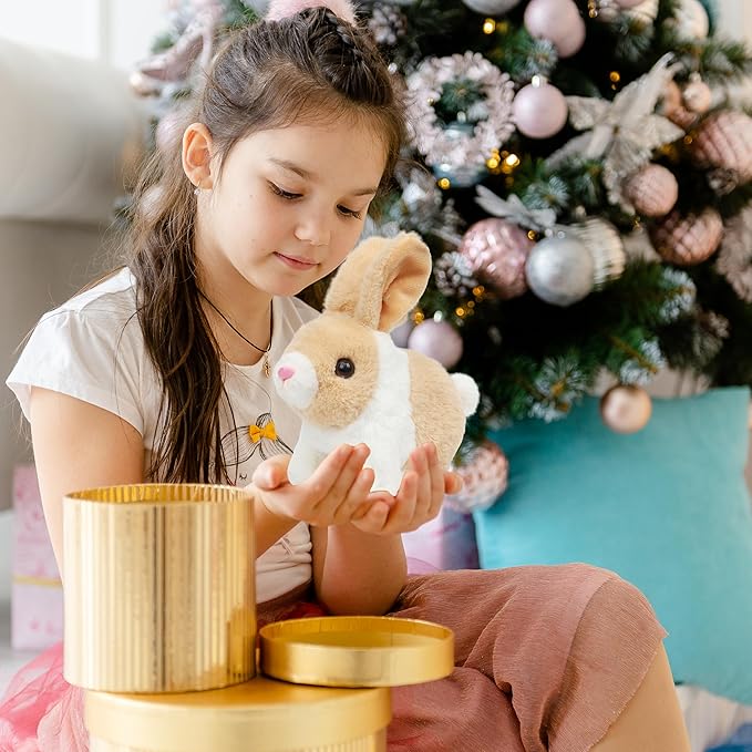 Easfan Hopping Bunny Interactive Pet Plush Toy Set with Mouth and Nose Hopping Rabbit Ears Moving Educational Plush Toy Easter Birthday Gifts for Kids Girls, 7''