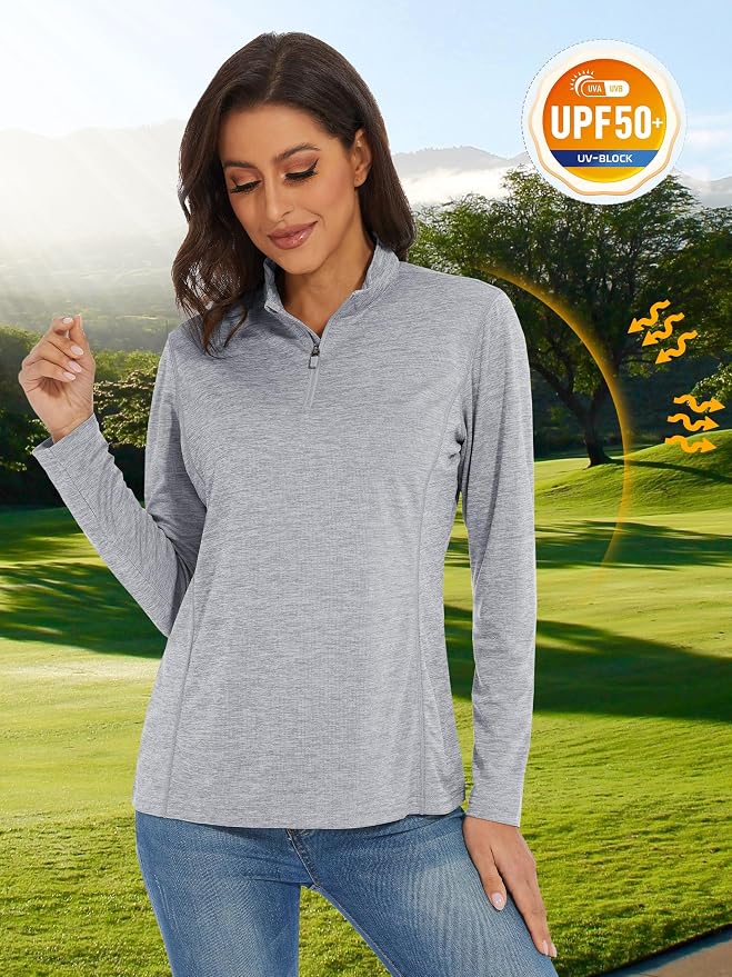 MAGCOMSEN Women's UPF 50+ Sun Shirts Long Sleeve 1/4 Zip Pullover Quick Dry Workout Hiking Tops Running Athletic Shirts