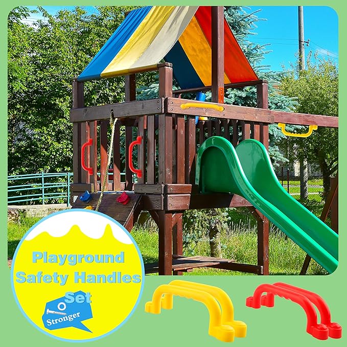 4 Pieces Kids Playground Safety Handles Playground Grab Handle Bars Playground Accessories Equipment for Kids Outdoor Playset Backyard Playhouse Tree House Jungle Gym (Yellow,Red)