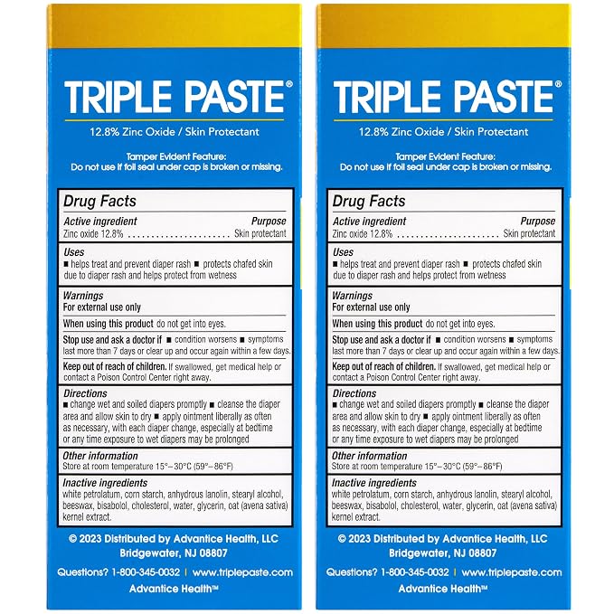 Triple Paste Diaper Rash Cream for Baby,3 Oz,Zinc Oxide Ointment Treats,Soothes & Prevents Diaper Rash,Pediatrician-Recommended & Hypoallergenic,Baby Essentials for Daily-& Overnight,(Pack of 4)