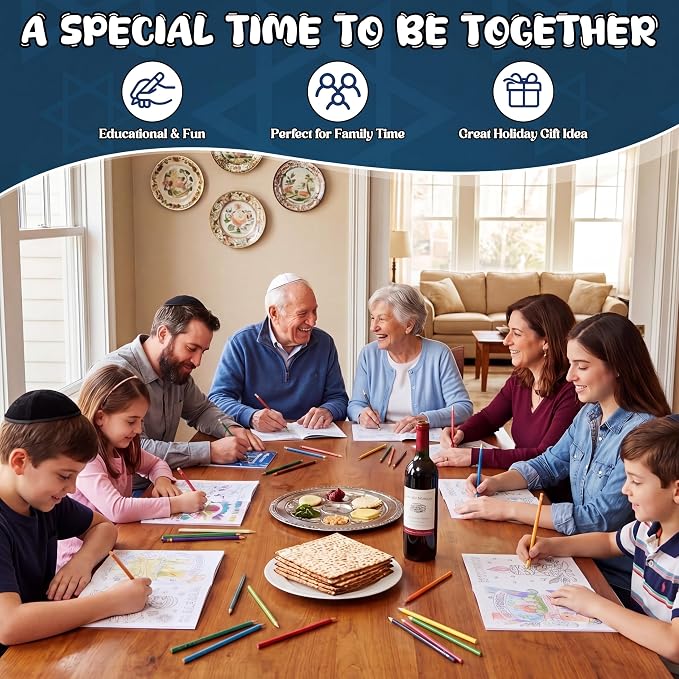 Liliful 144 Pcs Passover Coloring Book Bulk Mini Coloring Books with Bible Story & Seder Plate Designs, Ideal for Church Events, Holiday Activities & Passover Gifts