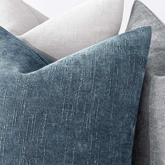 MIULEE Textured Chenille Throw Pillow Covers 18x18 Inch Smoke Blue | Pack of 2 Decorative Soft Throw Pillows, Solid Textured Cushion Covers, Modern Home Decor for Couch Sofa Bedroom Living Room